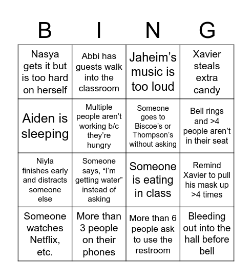 Untitled Bingo Card