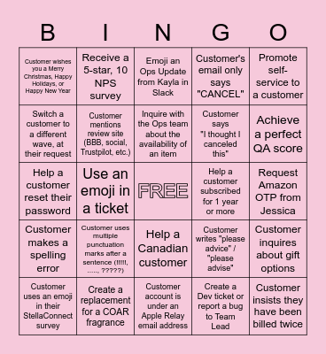 Customer Experience Bingo Card