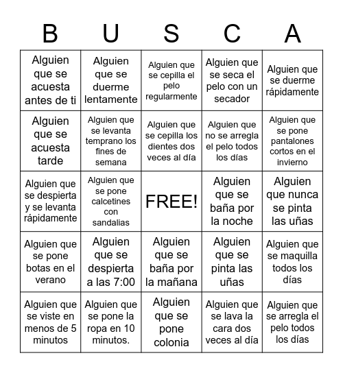 Los Verbos Reflexivos Bingo Card
