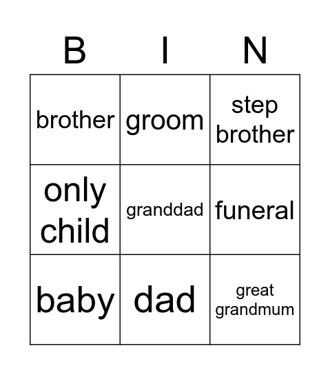 FAMILY Bingo Card