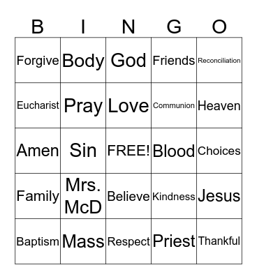 Religion Bingo Card