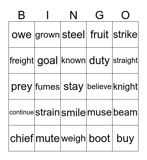 Long a,e,i,o,u Patterns Bingo Card
