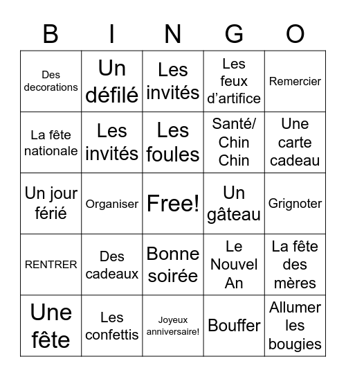 FR5 LES FETES Bingo Card