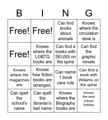 Look Around the Library Bingo Card