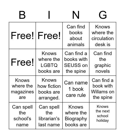 Look Around the Library Bingo Card