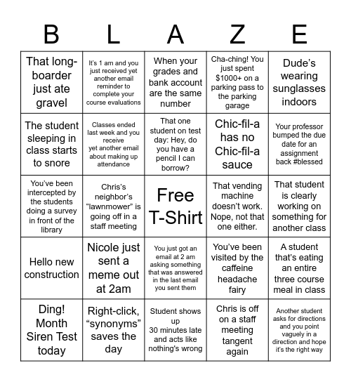 UTA BINGO Card