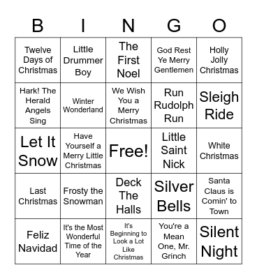 Classic Christmas Songs Bingo Card