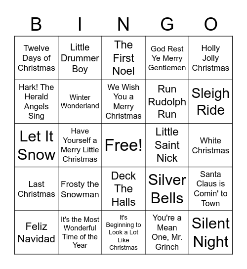 Classic Christmas Songs Bingo Card