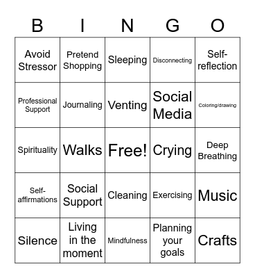 Coping Skills Bingo Card