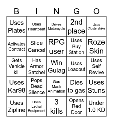 Warzone Bingo Solos Bingo Card