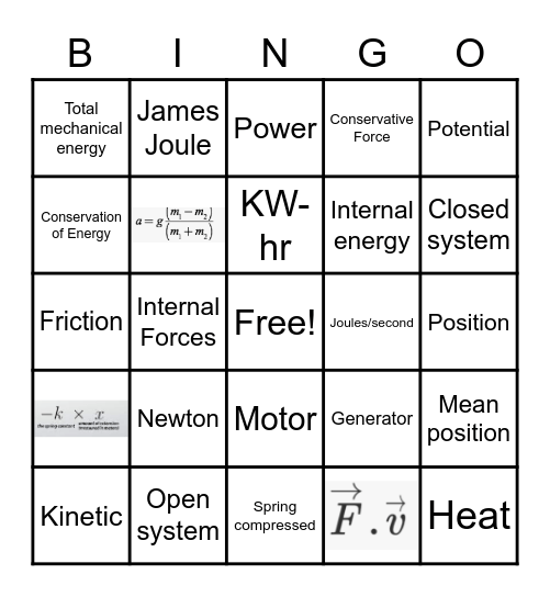 AKPHYSICS ENERGY BINGO Card