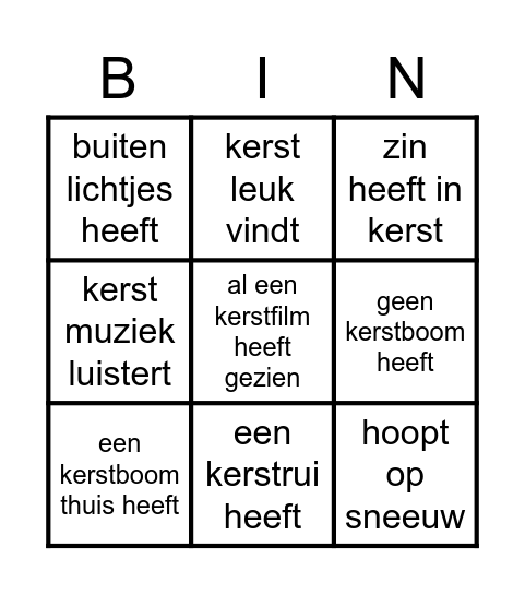 kerst bingo zoek iemand die Bingo Card