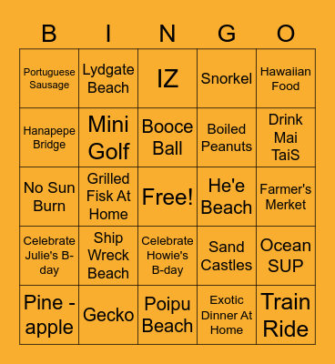 Kauai 2021-2022 Bingo Card