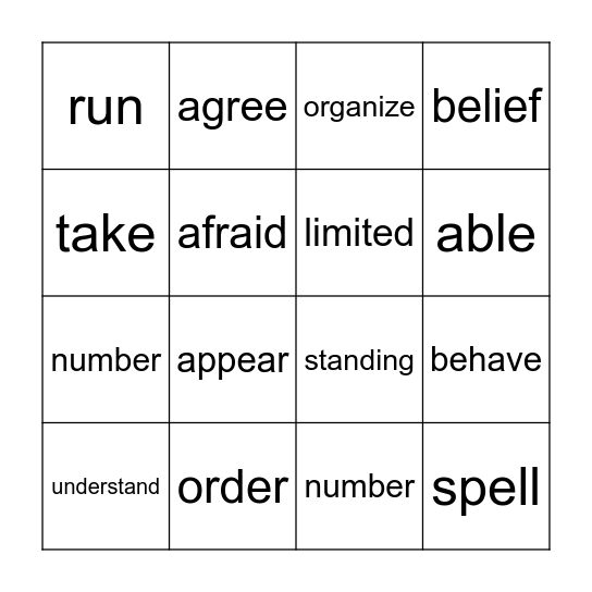 Prefix Bingo Card