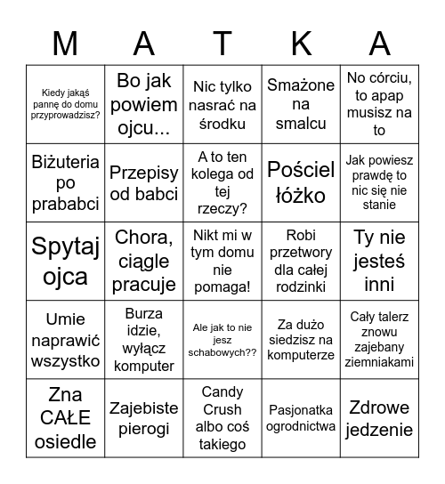 Mamowe bingo Card