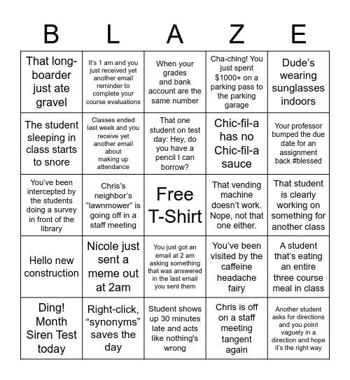 UTA BINGO Card
