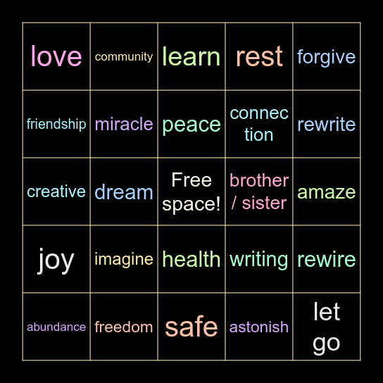 Miracle Party Bingo Card