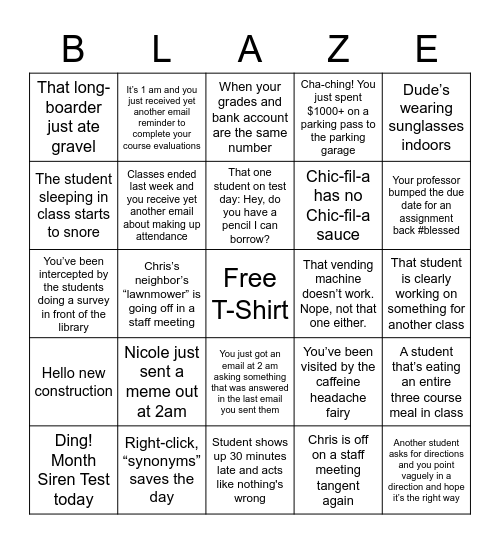 UTA BINGO Card