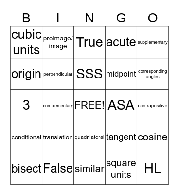 Geometry Review Bingo Card