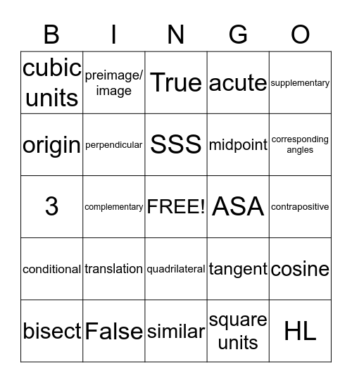 Geometry Review Bingo Card