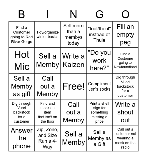 REI Holiday Bingo! Bingo Card