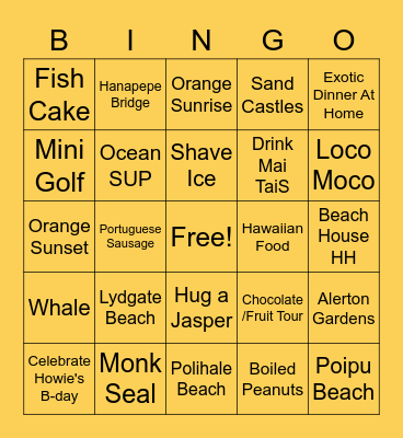 Kauai 2021-2022 Bingo Card