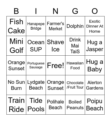 Kauai 2021-2022 Bingo Card