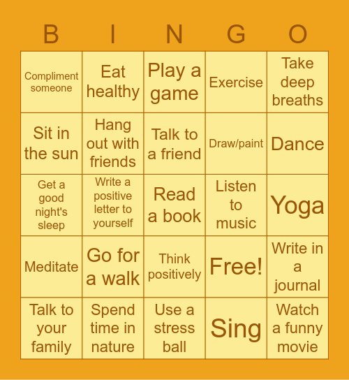 Mental Health Bingo TMC Bingo Card