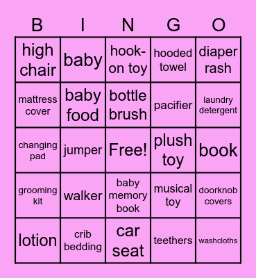 Katie's Baby Shower Bingo Card