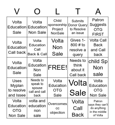 Call Quality Bingo - Volta Focus Bingo Card