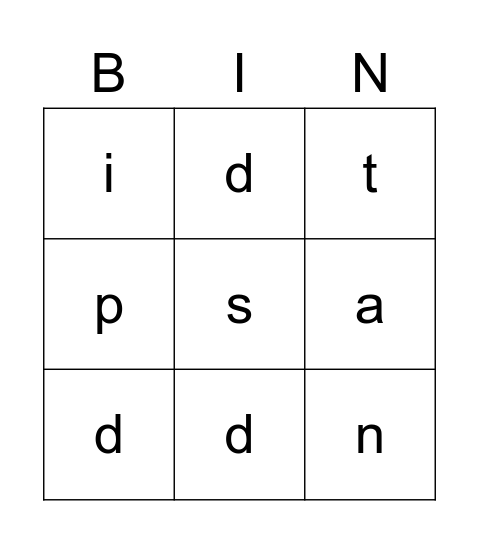 Sounds Bingo Set 1 Bingo Card