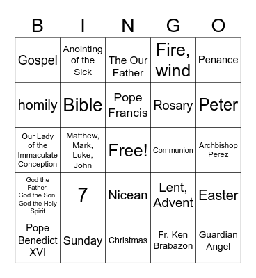 Treasures of Our Faith Bingo Card