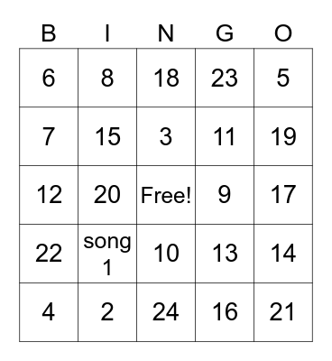 SBEL Musical BINGO Card