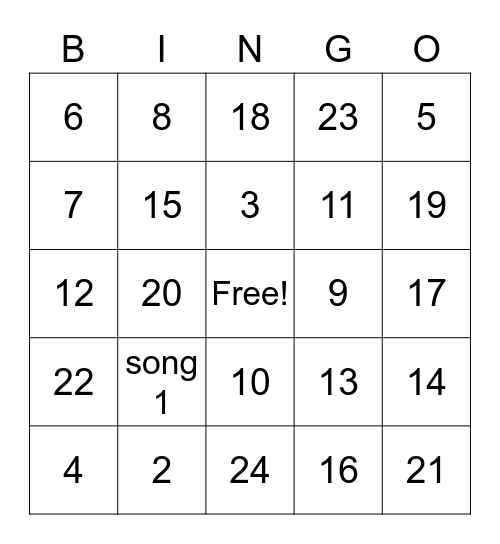 SBEL Musical BINGO Card
