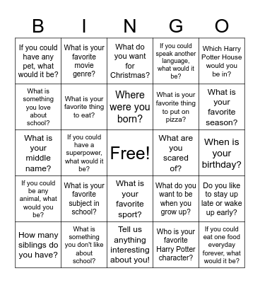 Get to know you BINGO! Bingo Card