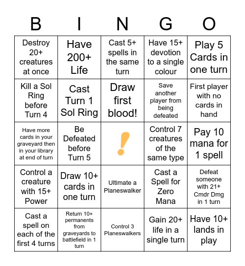 MTG Commander Bingo! Bingo Card