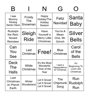 Holiday Fun Bingo Card