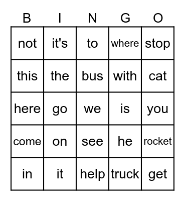 Sight Word Bingo Card