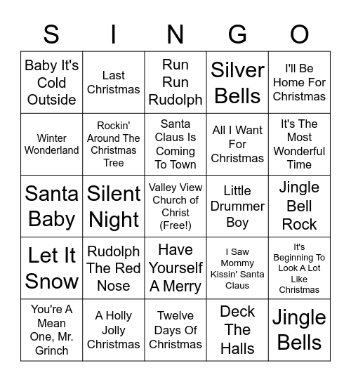 Valley View Christmas Bingo Card