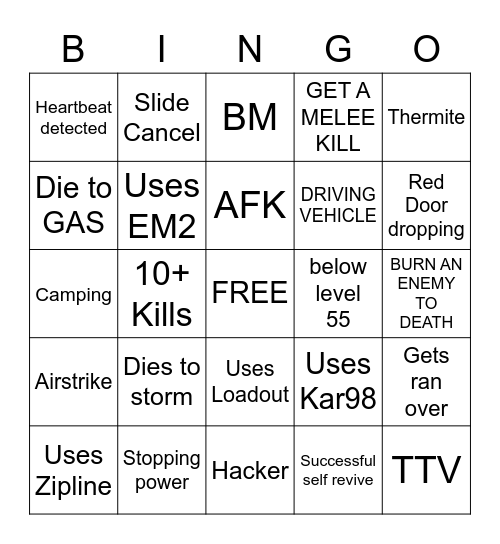 WARZONE BINGO Card