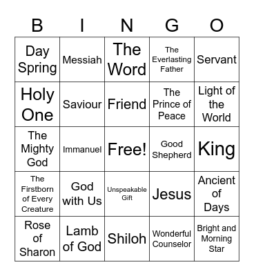 Names of Christ Bingo Card