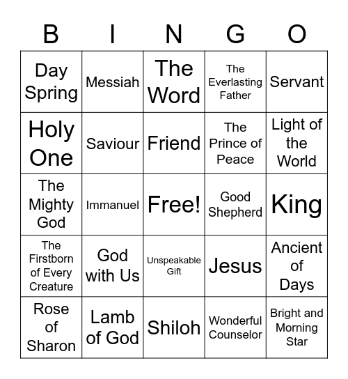 Names Of Christ Bingo Card