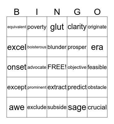 Randy's Vocabulary Review Bingo Card