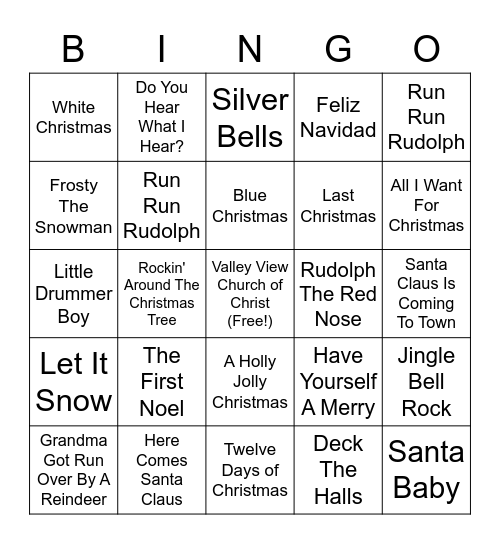 Valley View Christmas Bingo Card
