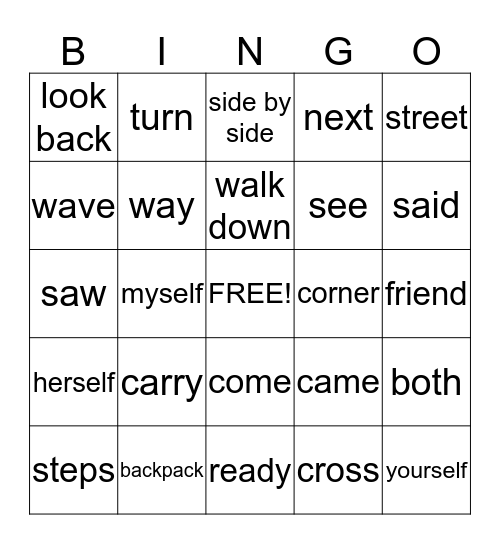 I can walk to school. Bingo Card