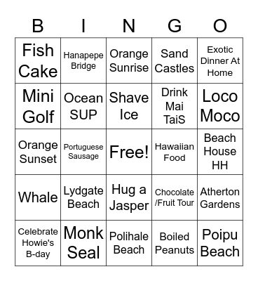 Kauai 2021-2022 Bingo Card