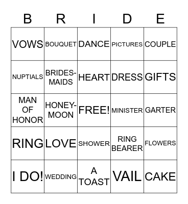 Jessica's Bridal Shower Bingo Card