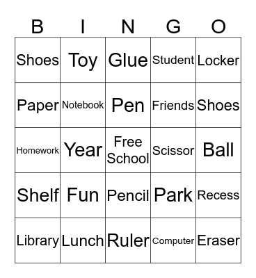 Free School Bingo Card