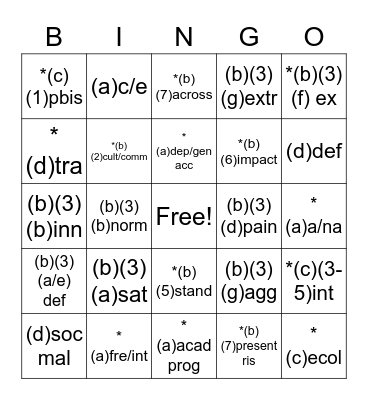 EBD Criteria Bingo Card
