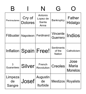 Mexican Independence Bingo Card